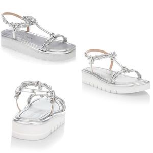 STUART WEITZMAN Calypso Lift Silver Metallic Leather Platform Sandals Size 6